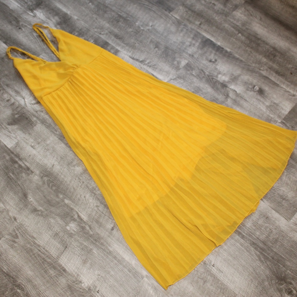 Pleated Yellow Midi Dress